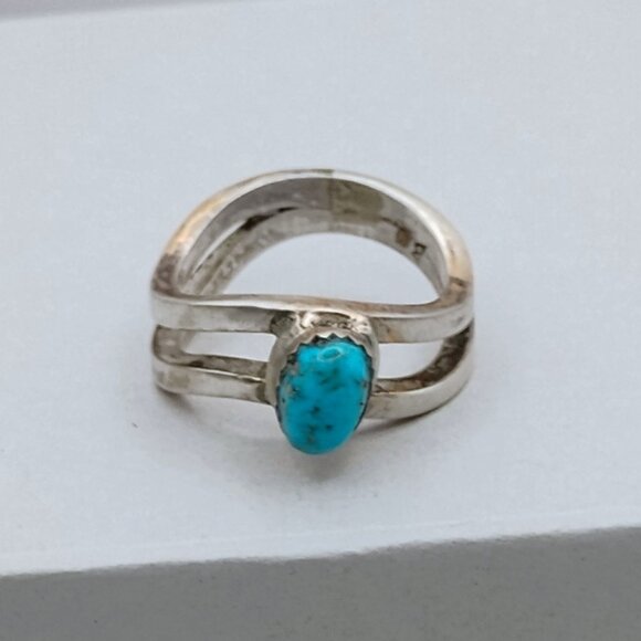 Navajo Native Signed Turquoise Sterling Silver Ring Size 11 Unisex Mens - Picture 4 of 8